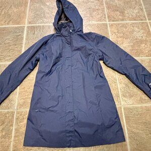 Eddie Bauer WeatherEdge Rain Jacket Parka Womens L Navy Hooded Seam Sealed  ~~Wi